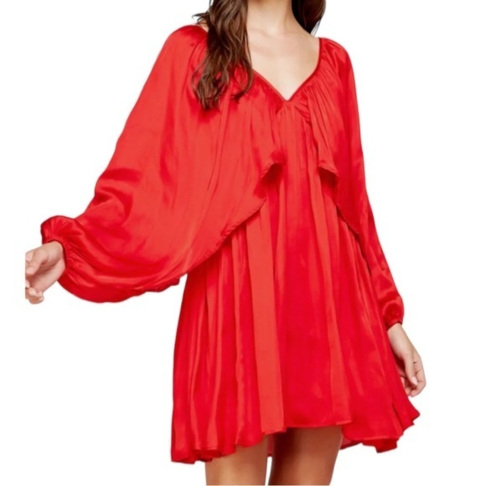 Strut & Bolt NWT Shirred‎ Satin Split Sleeve Mini Dress   SZ S